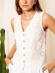 Friends Like These White Brodeire Button Through Waistcoat - Image 1 of 4