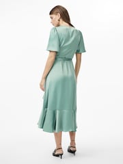 Y.A.S Green Satin Wrap Ruffle Dress - Image 2 of 4