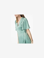 Y.A.S Green Satin Wrap Ruffle Dress - Image 3 of 4