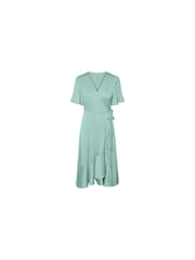 Y.A.S Green Satin Wrap Ruffle Dress - Image 4 of 4