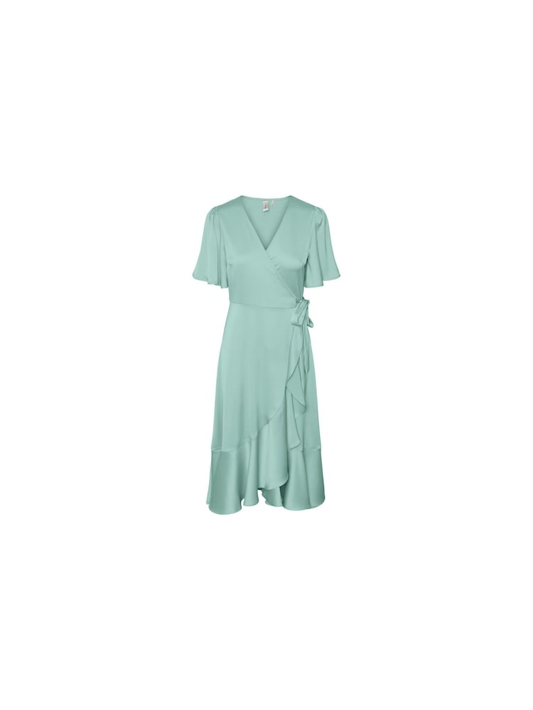 Y.A.S Green Satin Wrap Ruffle Dress - Image 4 of 4