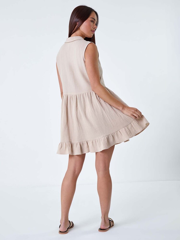 Roman Natural Textured 100% Cotton Frill Tunic Dress - Image 3 of 5