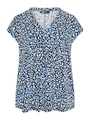 Yours Curve Blue Leopard Print Pleated Grown On Sleeve T-Shirt - Image 5 of 5