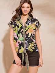 Lipsy Black Print Short Sleeve Tie Front Shirt - Image 3 of 4