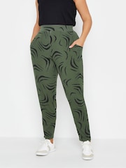 Yours Curve Khaki Green Double Pleated Harem Trousers - Image 1 of 4