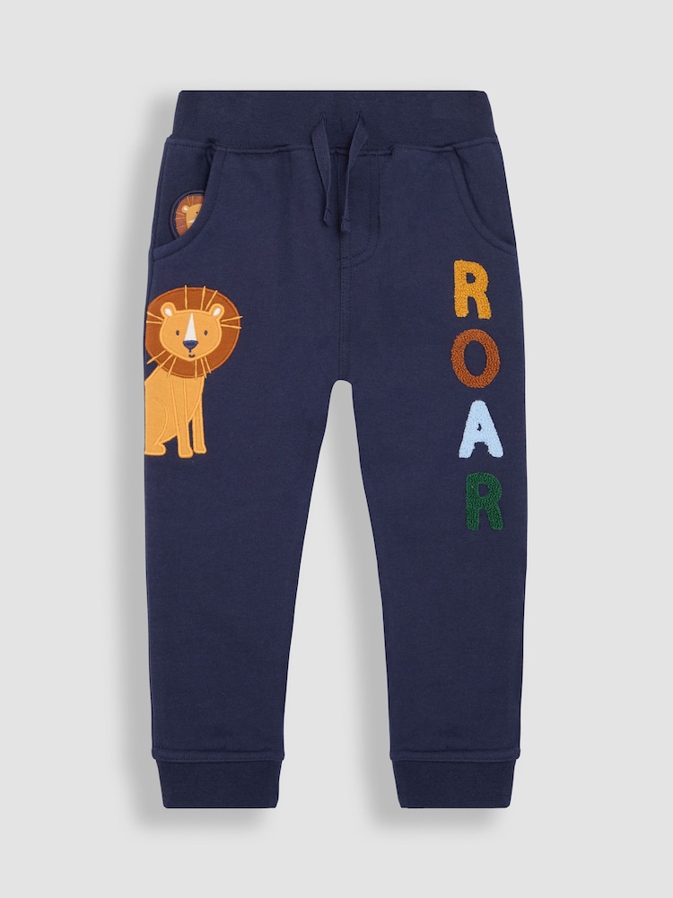 JoJo Maman Bébé Navy Blue Lion Appliqué Pet in Pocket Joggers - Image 1 of 3