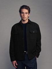Black Twin Pocket Shacket Overshirt with Wool - Image 1 of 9