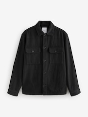 Black Twin Pocket Shacket Overshirt with Wool - Image 5 of 9