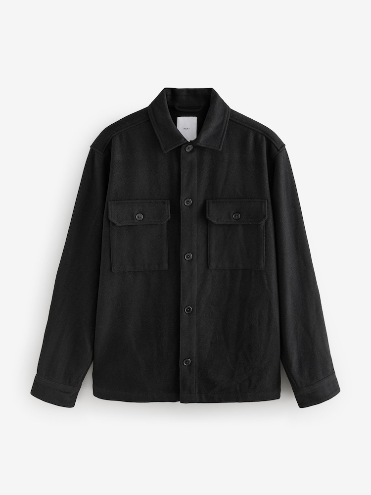 Black Twin Pocket Shacket Overshirt with Wool - Image 5 of 9