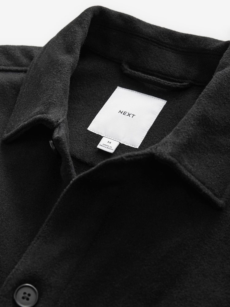 Black Twin Pocket Shacket Overshirt with Wool - Image 6 of 9