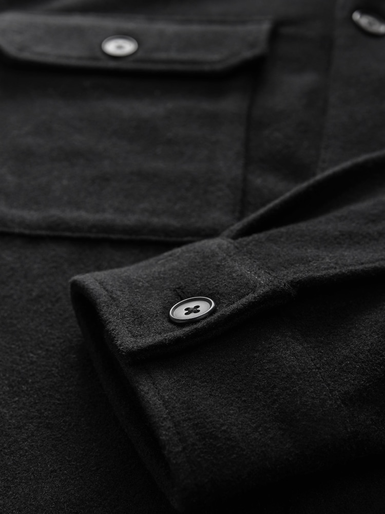 Black Twin Pocket Shacket Overshirt with Wool - Image 8 of 9