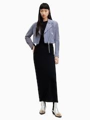 AllSaints Blue Suede Dalby Crop Biker Jacket - Image 6 of 7