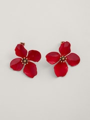 Seasalt Cornwall Red Pollinator Flower Stud Earrings - Image 1 of 7