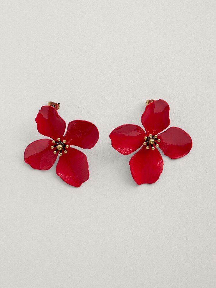 Seasalt Cornwall Red Pollinator Flower Stud Earrings - Image 1 of 7