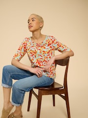 White Stuff Orange 100% Cotton Weaver Jersey Top - Image 1 of 7