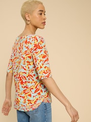 White Stuff Orange 100% Cotton Weaver Jersey Top - Image 2 of 7