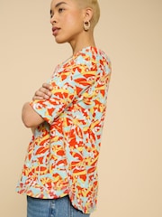 White Stuff Orange 100% Cotton Weaver Jersey Top - Image 3 of 7