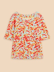 White Stuff Orange 100% Cotton Weaver Jersey Top - Image 5 of 7