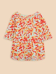 White Stuff Orange 100% Cotton Weaver Jersey Top - Image 6 of 7