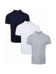 Threadbare Navy/Grey/White Slate Cotton Pique Polo Shirts 3 Pack - Image 1 of 3