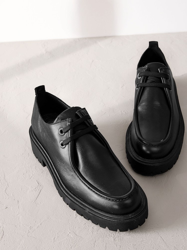 Black Premium Leather Chunky Lace-Up Shoes - Image 1 of 4