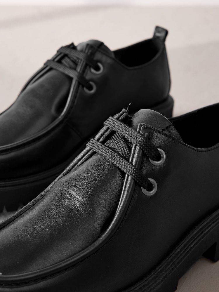 Black Premium Leather Chunky Lace-Up Shoes - Image 2 of 4