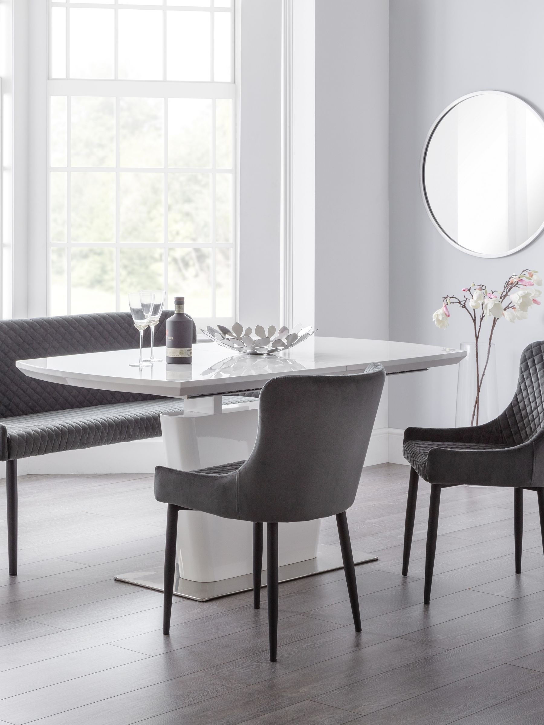 Julian Bowen Unisex Grey Velvet Como High Gloss Extending Table