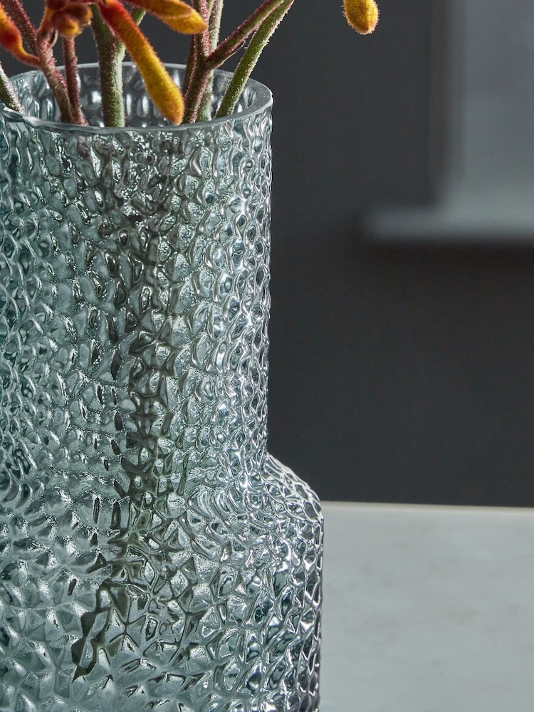 Blue Small Textured Glass Vase - Image 2 of 4 Blue Small Textured Glass Vase - Image 2 of 4