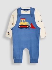 JoJo Maman Bébé Blue Construction Vehicle Appliqué Dungarees & Top Set - Image 1 of 6