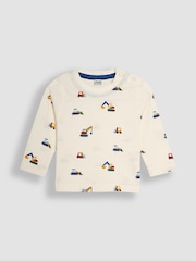 JoJo Maman Bébé Blue Construction Vehicle Appliqué Dungarees & Top Set - Image 4 of 6