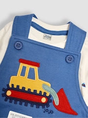 JoJo Maman Bébé Blue Construction Vehicle Appliqué Dungarees & Top Set - Image 6 of 6