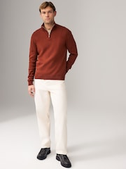 Rust Brown Plain Regular Fit 100% Cotton Premium Quarter Zip Jumper - Image 3 of 7