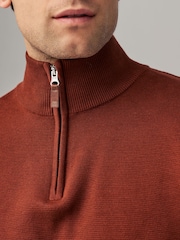 Rust Brown Plain Regular Fit 100% Cotton Premium Quarter Zip Jumper - Image 4 of 7