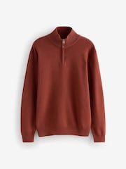 Rust Brown Plain Regular Fit 100% Cotton Premium Quarter Zip Jumper - Image 5 of 7