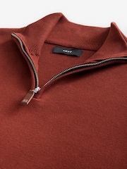 Rust Brown Plain Regular Fit 100% Cotton Premium Quarter Zip Jumper - Image 6 of 7