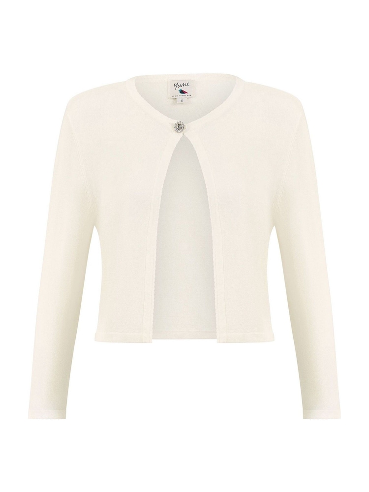 Yumi White Diamante Button Cropped Cardigan - Image 4 of 4 Yumi White Diamante Button Cropped Cardigan - Image 4 of 4