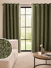 Olive Green Bouclé Textured Eyelet Super Thermal Curtains - Image 1 of 5