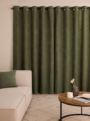 Olive Green Bouclé Textured Eyelet Super Thermal Curtains - Image 2 of 5