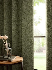 Olive Green Bouclé Textured Eyelet Super Thermal Curtains - Image 3 of 5