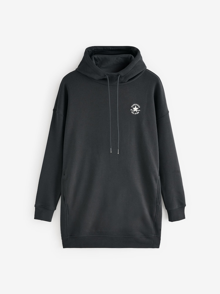 Converse Black Longline Embroidery Hoodie Dress - Image 7 of 7