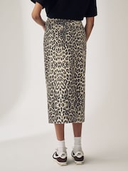 Leopard Print 100% Cotton Denim Midi Skirt - Image 3 of 6