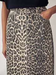 Leopard Print 100% Cotton Denim Midi Skirt - Image 4 of 6