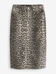 Leopard Print 100% Cotton Denim Midi Skirt - Image 5 of 6