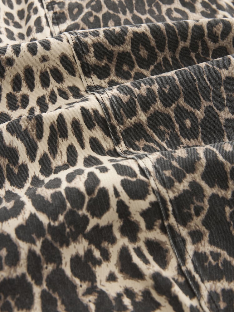 Leopard Print 100% Cotton Denim Midi Skirt - Image 6 of 6