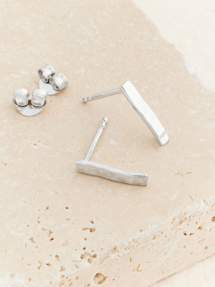 Sterling Silver Hammered Bar Stud Earrings - Image 1 of 4