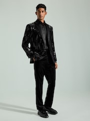 Black Slim Fit Sequin Blazer - Image 2 of 10