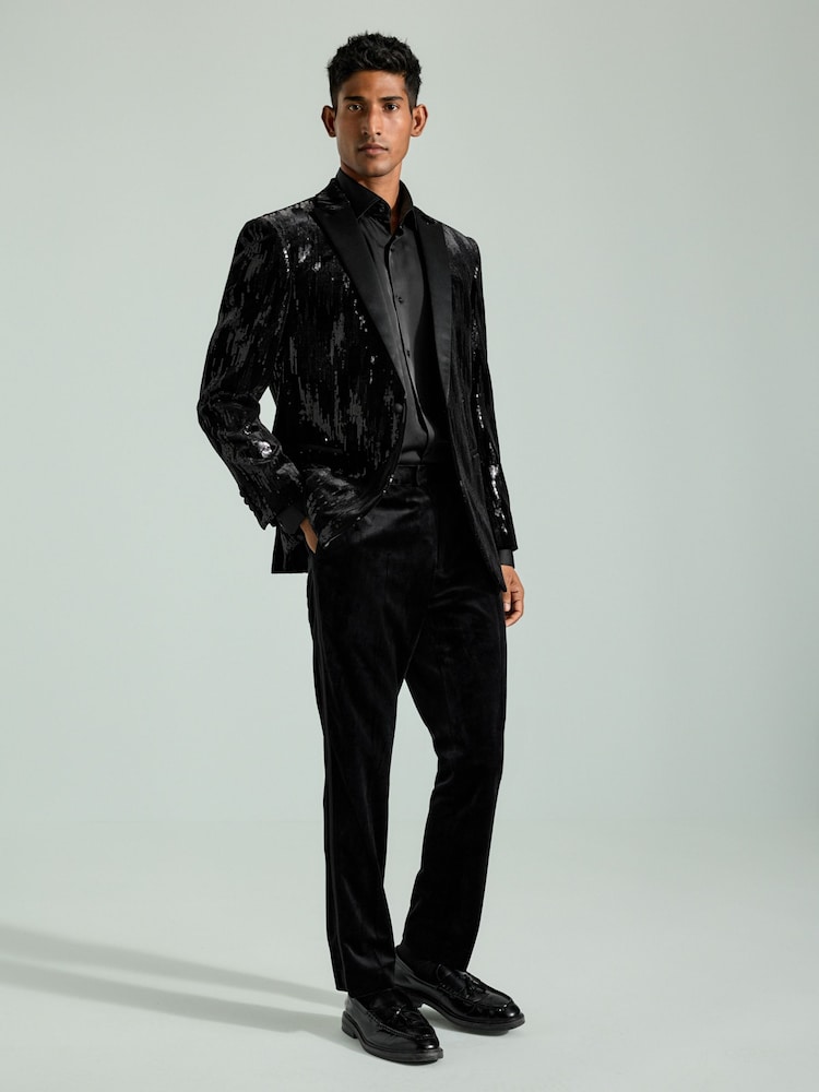 Black Slim Fit Sequin Blazer - Image 2 of 10