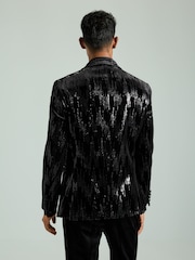 Black Slim Fit Sequin Blazer - Image 3 of 10