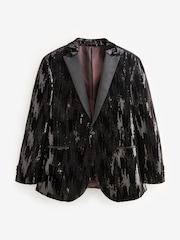 Black Slim Fit Sequin Blazer - Image 7 of 10