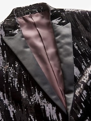 Black Slim Fit Sequin Blazer - Image 8 of 10